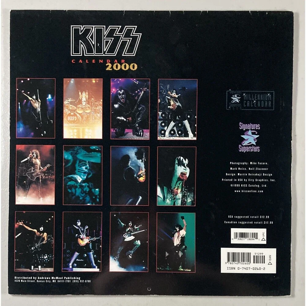 KISS: 12 month Calendar, 2000: • Paul, Gene Simmons, Ace Frehely, Peter •